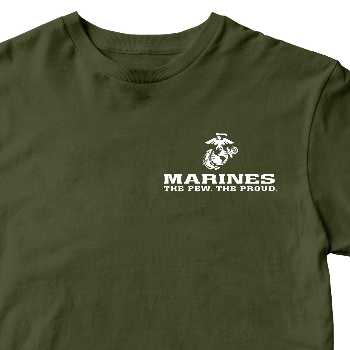 Green USMC T-shirt with Eagle Globe Anchor and The Few The Proud slogan