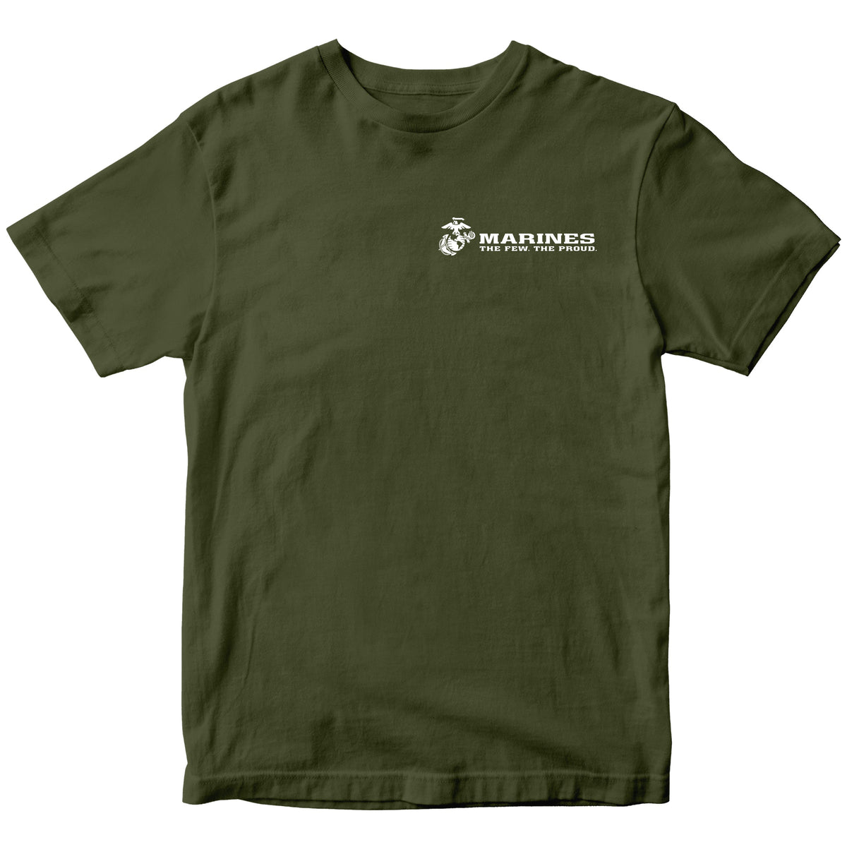 Green USMC t-shirt with Eagle Globe Anchor and The Few The Proud slogan