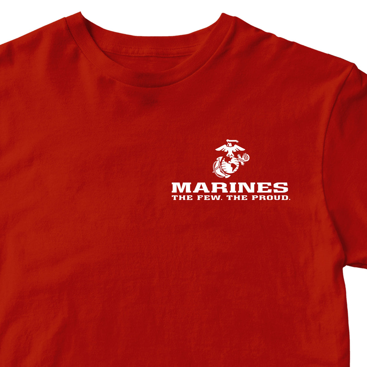 Red USMC T-shirt with Eagle Globe Anchor and The Few The Proud slogan