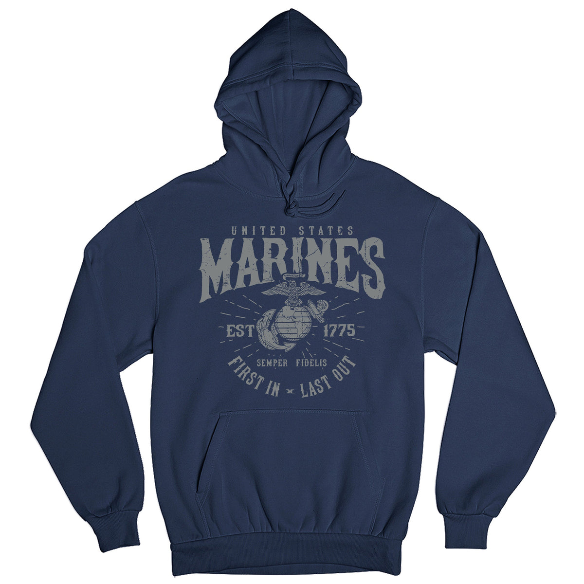 Marines First In Last Out Navy Hoodie