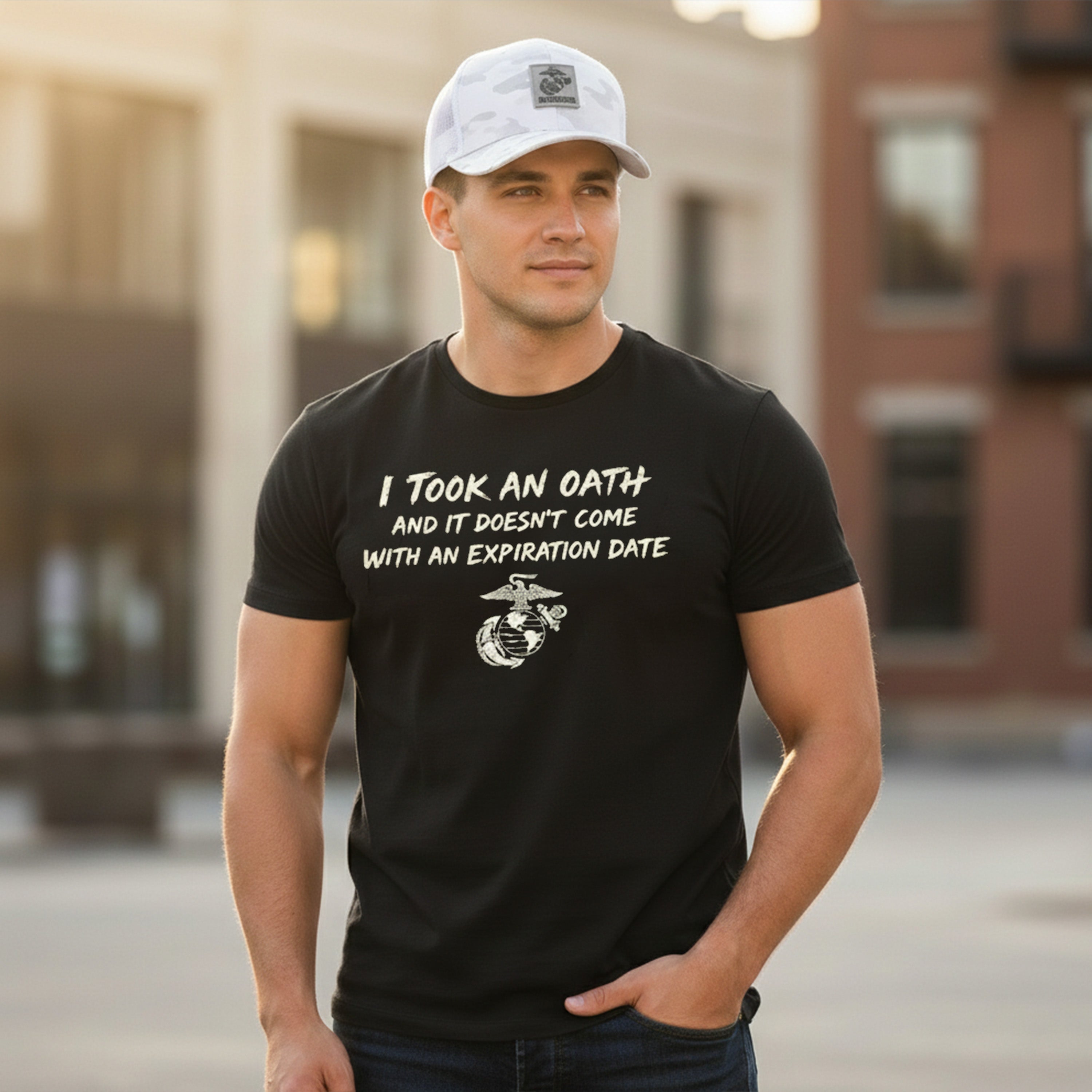 Marine Corps I took an oath and it doesn’t come with an expiration date T-shirt. Black USMC Oath Tee