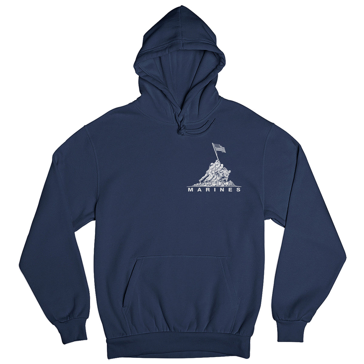 Navy USMC hoodie with Iwo Jima flag raising chest graphic