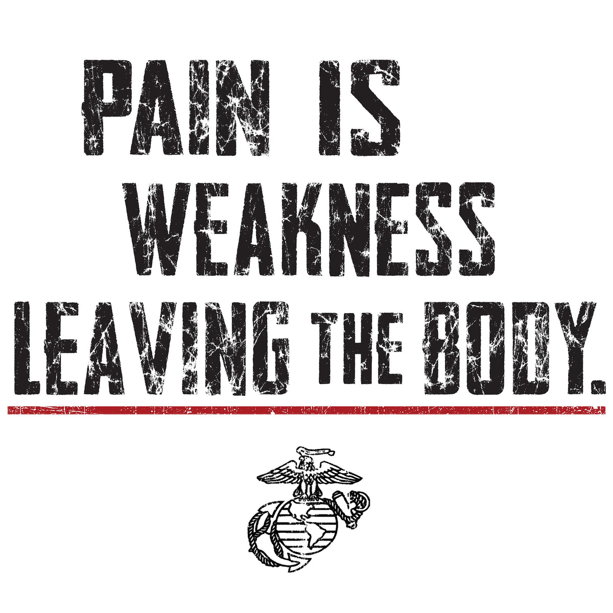 Marines Motivational quote 'Pain is weakness leaving the body' with a red line and EGA