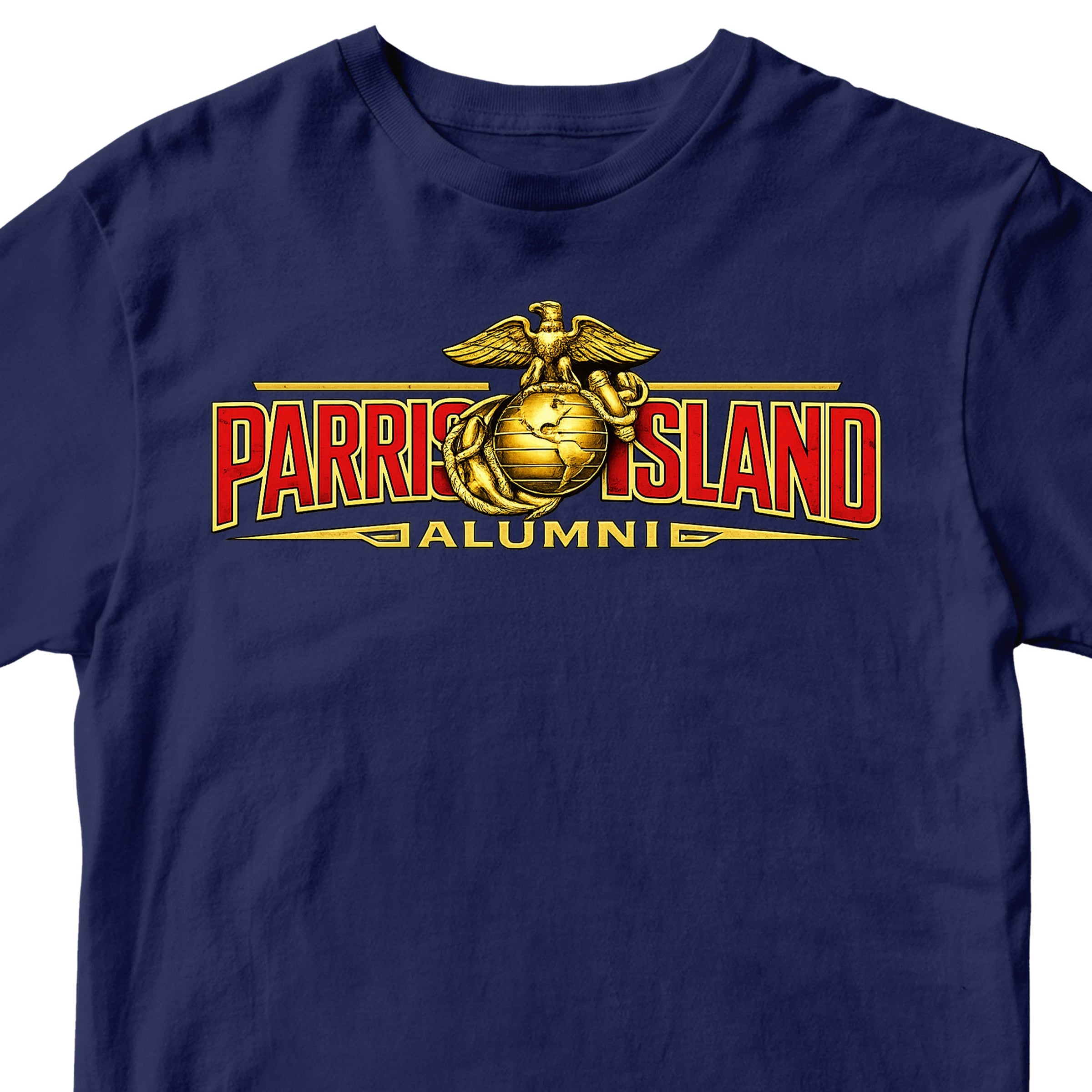 United States Marine Corps Parris Island alumni shirt featuring EGA emblem. Navy MCRD Parris Island Tee.