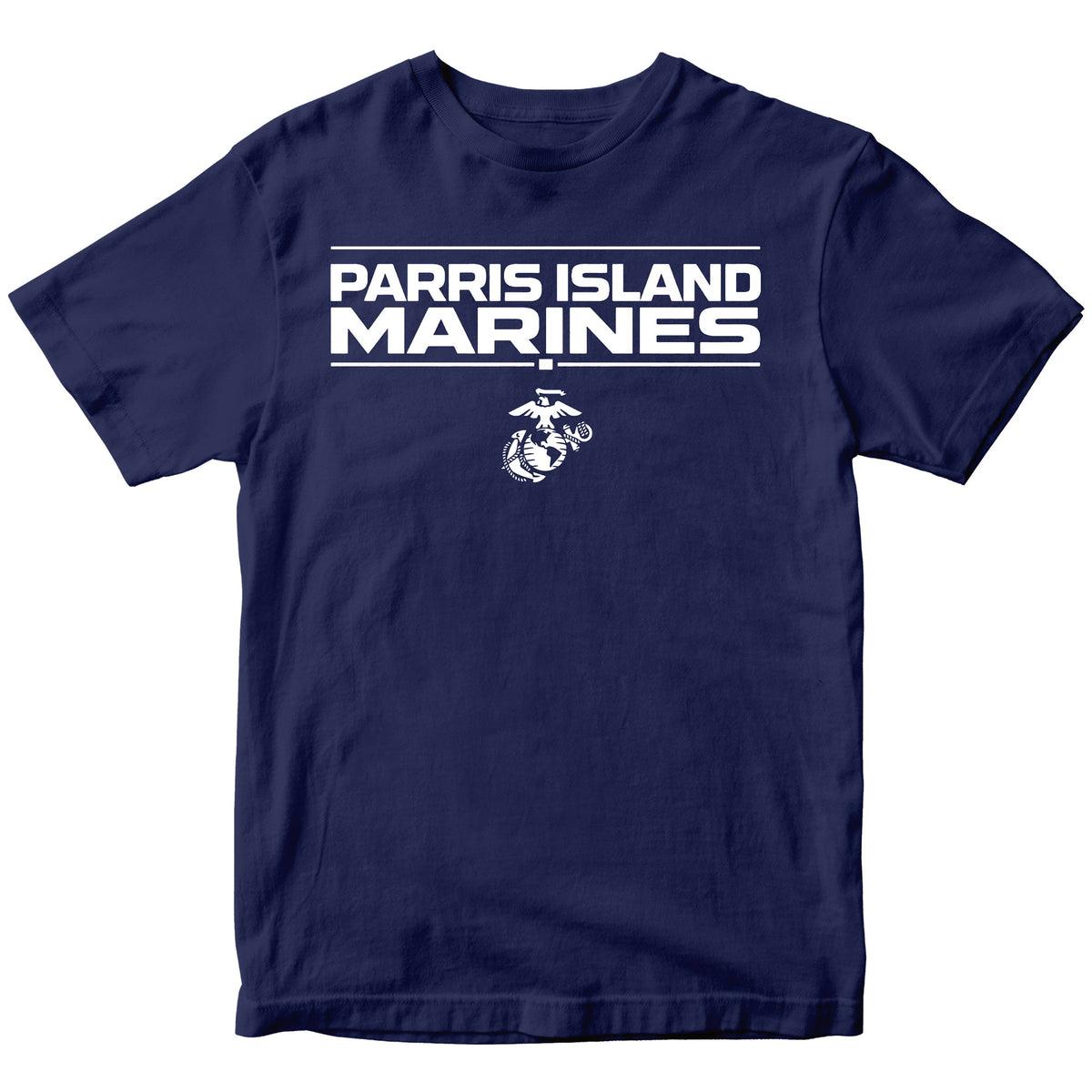 Navy MCRD Parris Island Marines T-shirt with Eagle Globe and Anchor Marine Corps design. United States Marine Corps  Parris Island Tee