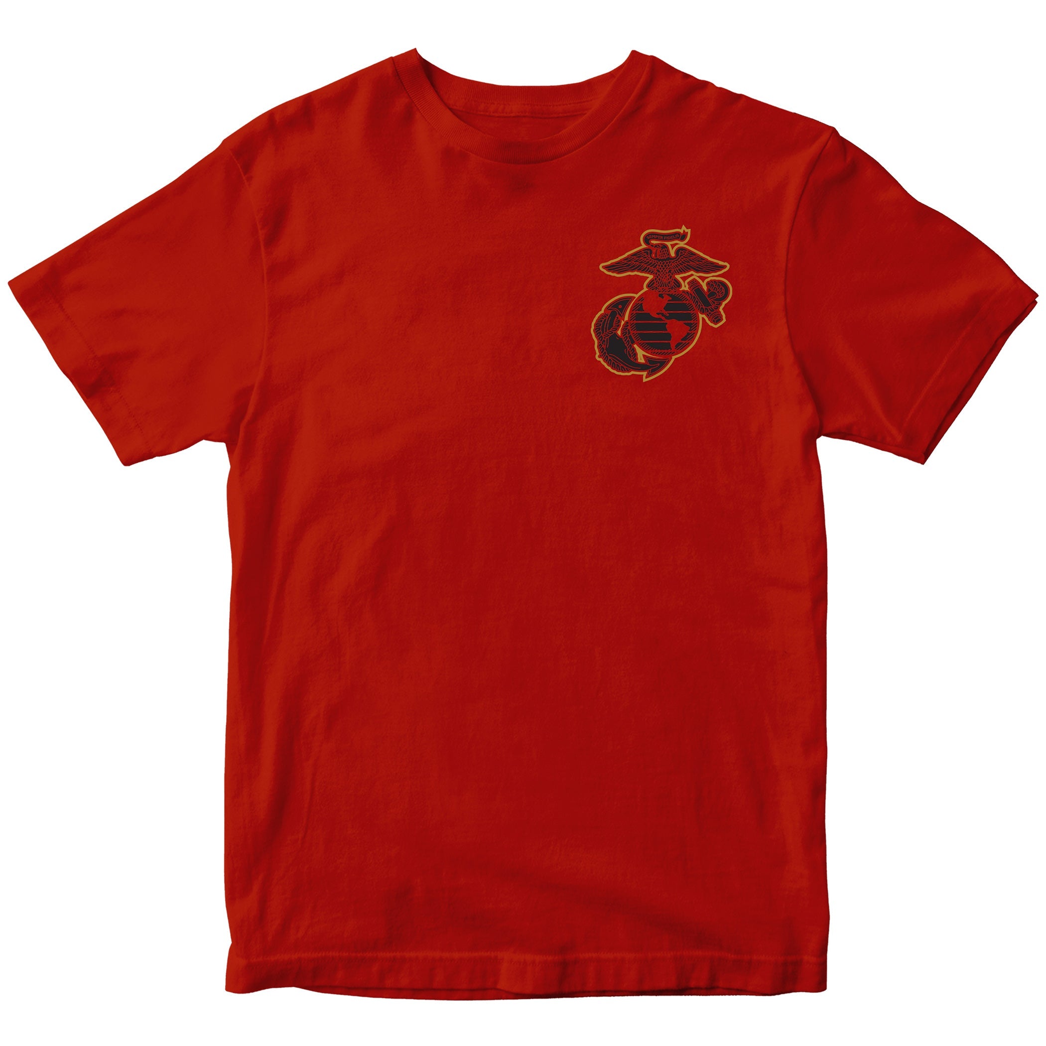 United States Marine Corps MCRD San Diego California bear T-shirt with Marine Corps emblem. Red MCRD San Diego Tee.