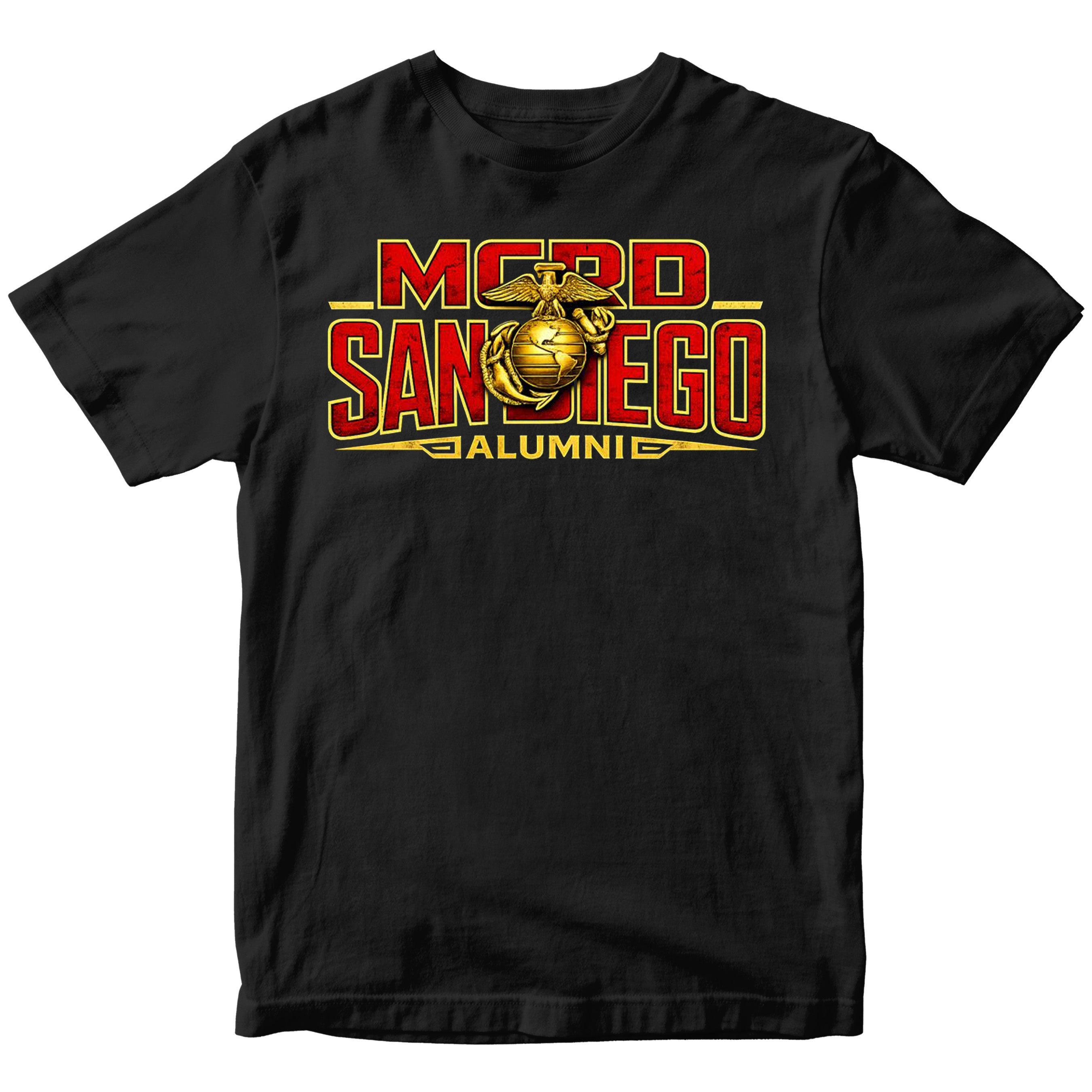 United States Marine Corps San Diego alumni shirt featuring EGA emblem. Black MCRD San Diego Tee.
