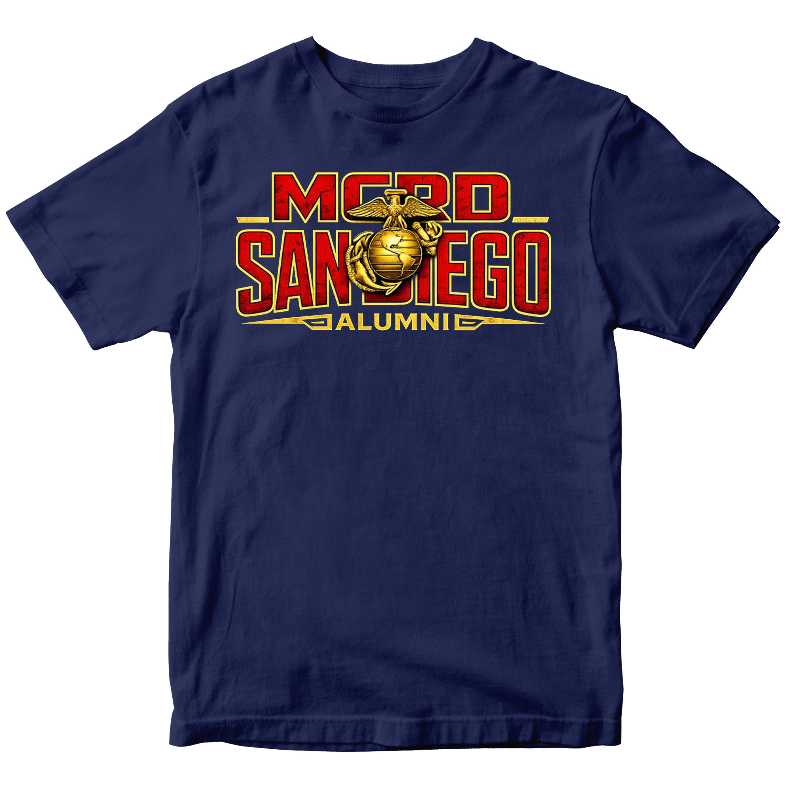 United States Marine Corps San Diego alumni shirt featuring EGA emblem. Navy MCRD San Diego Tee.