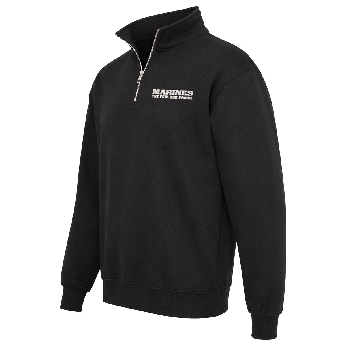 Black Marines The Few The Proud silicone patch midweight quarter-zip pullover side view