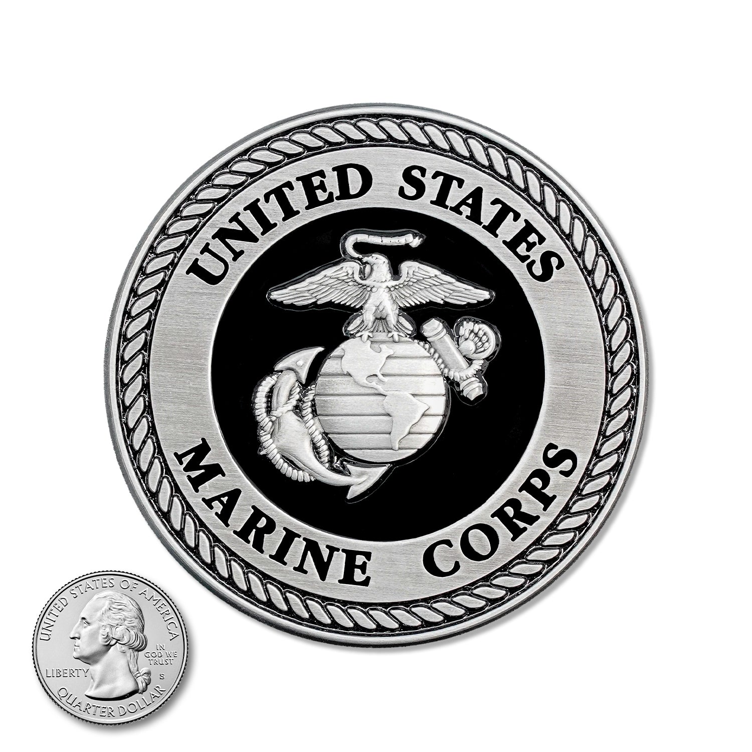 USMC Black & Silver Medallion - 3.5 Inches