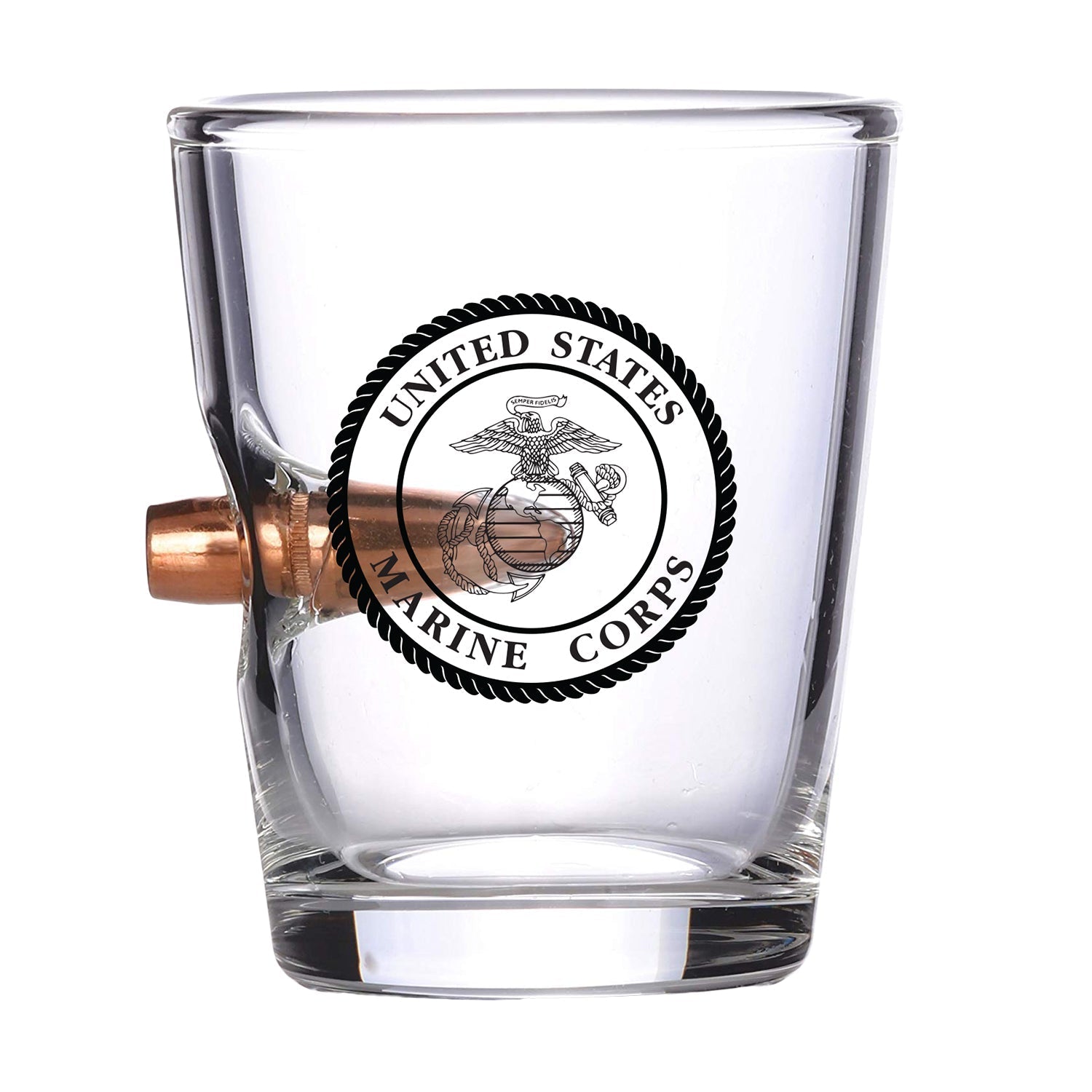 USMC Bullet Shot Glass  Real .308 Solid Copper Bullet