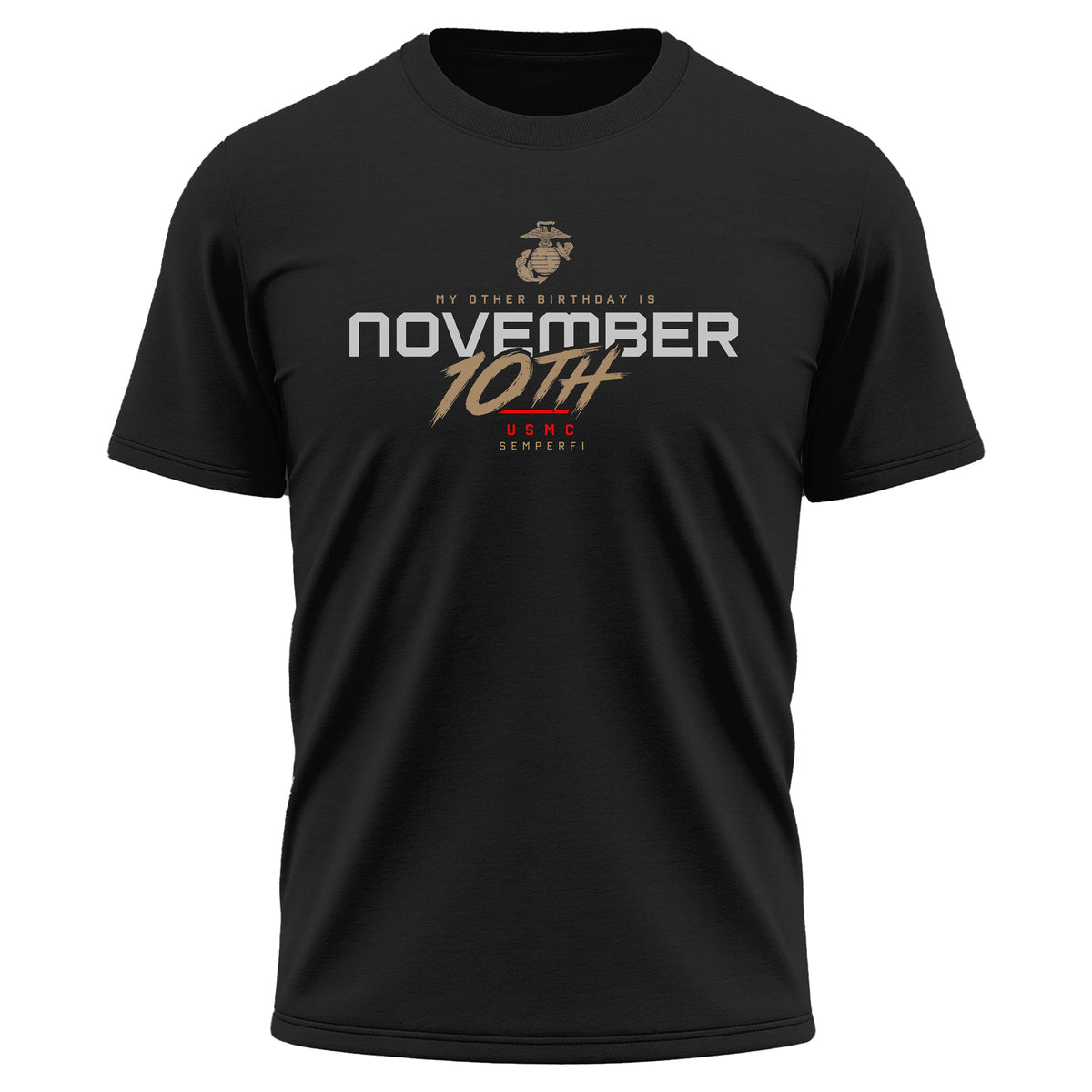 Black USMC November 10th My Other Birthday performance T-shirt with front Marine Corps Birthday graphic