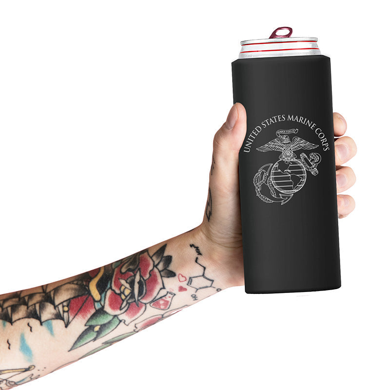 Black USMC Marines Skinny Can Cooler