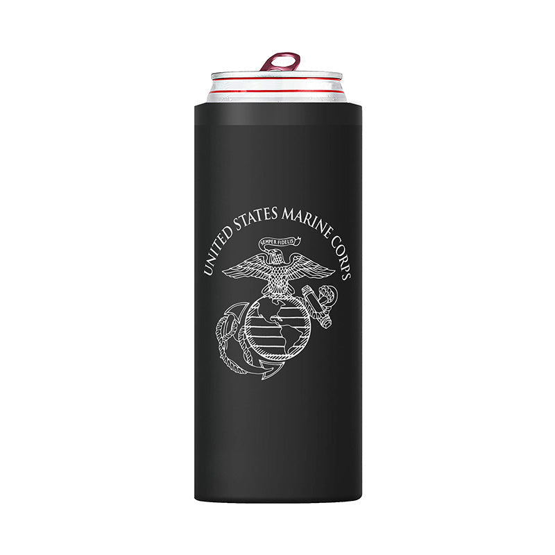 Black USMC Marines Skinny Can Cooler