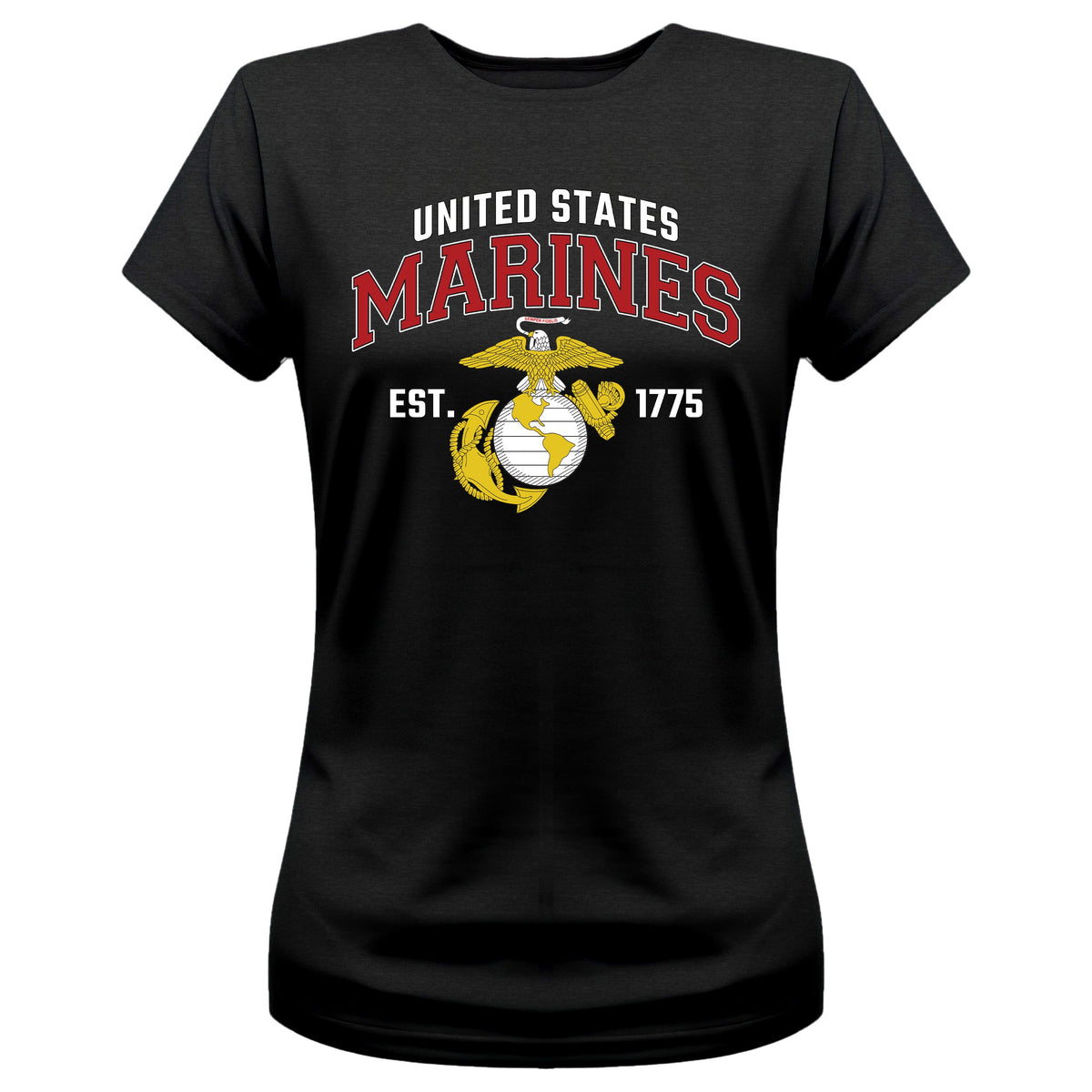 Women's Black USMC T-shirt. United States Marines Women's EGA Tee.
