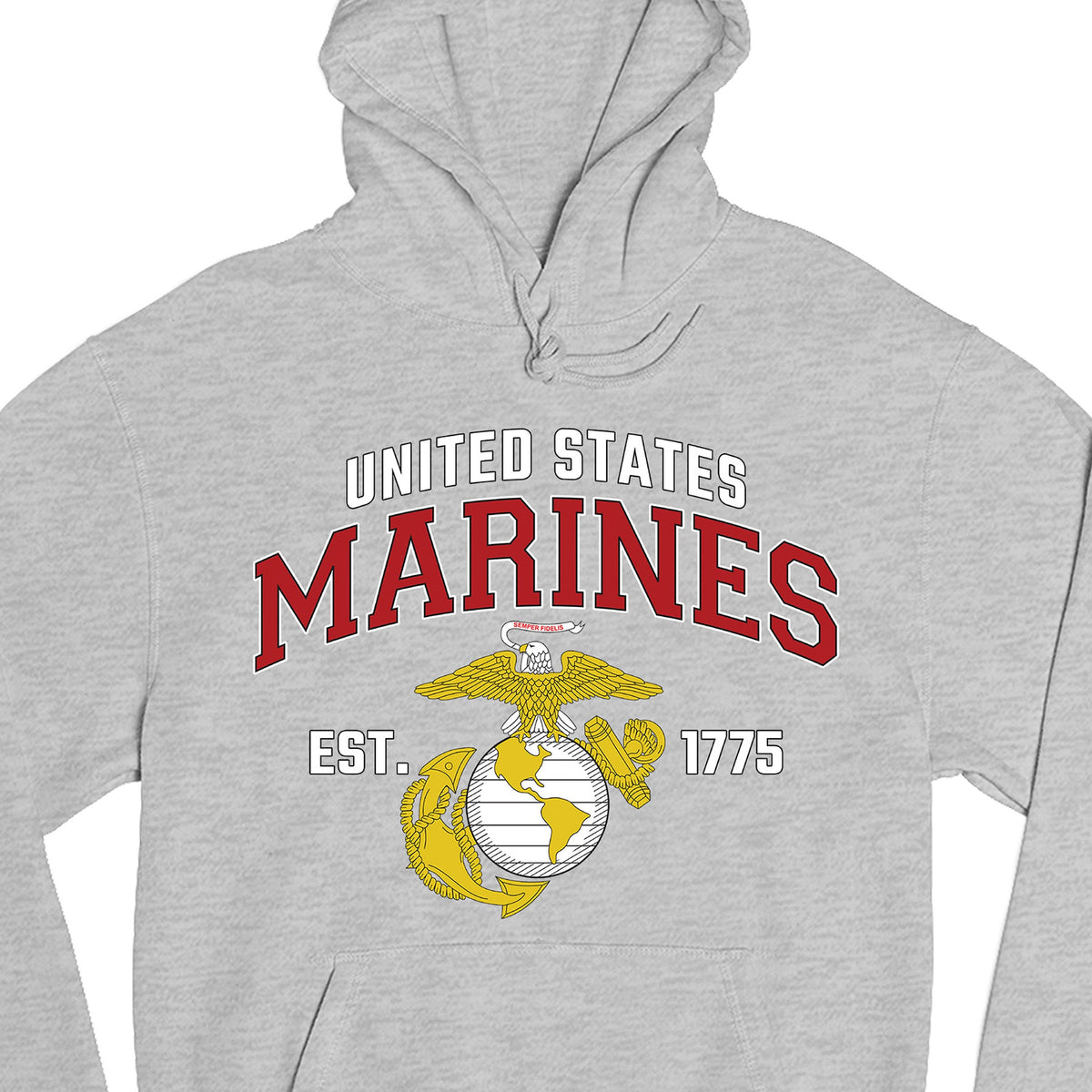 Grey USMC Hoodie with 'United States Marines' text and EGA