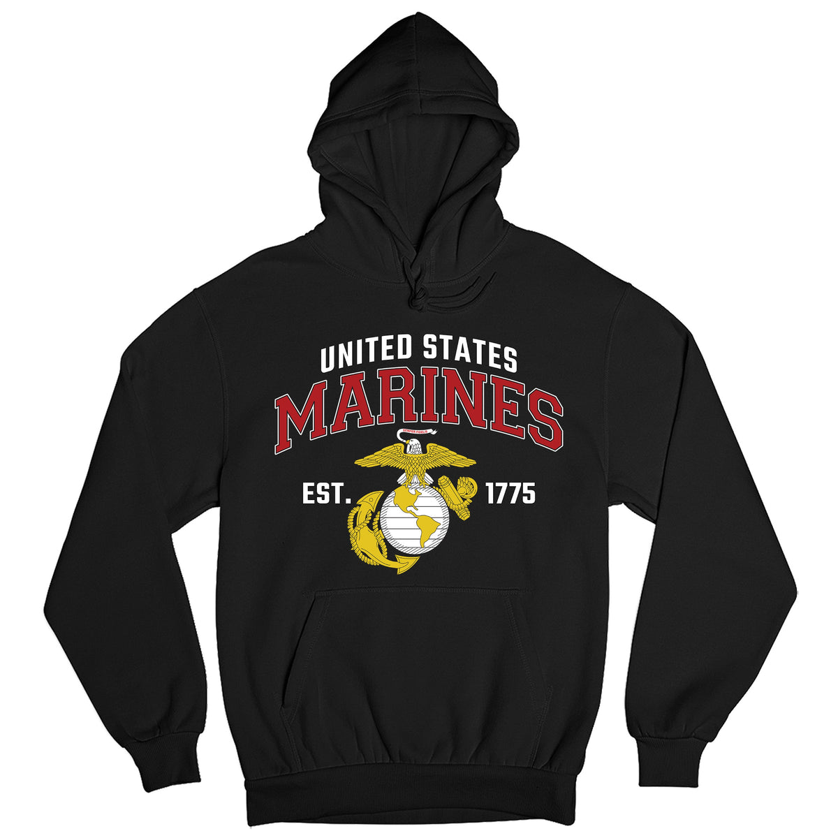 Black USMC Hoodie with 'United States Marines' text and EGA