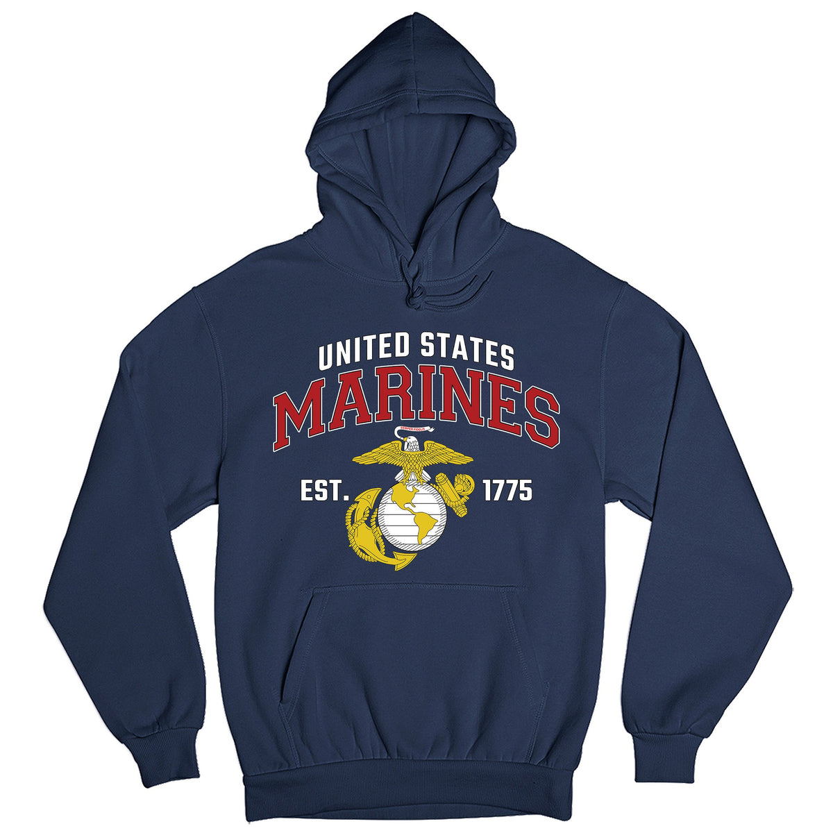 Navy USMC Hoodie with 'United States Marines' text and EGA