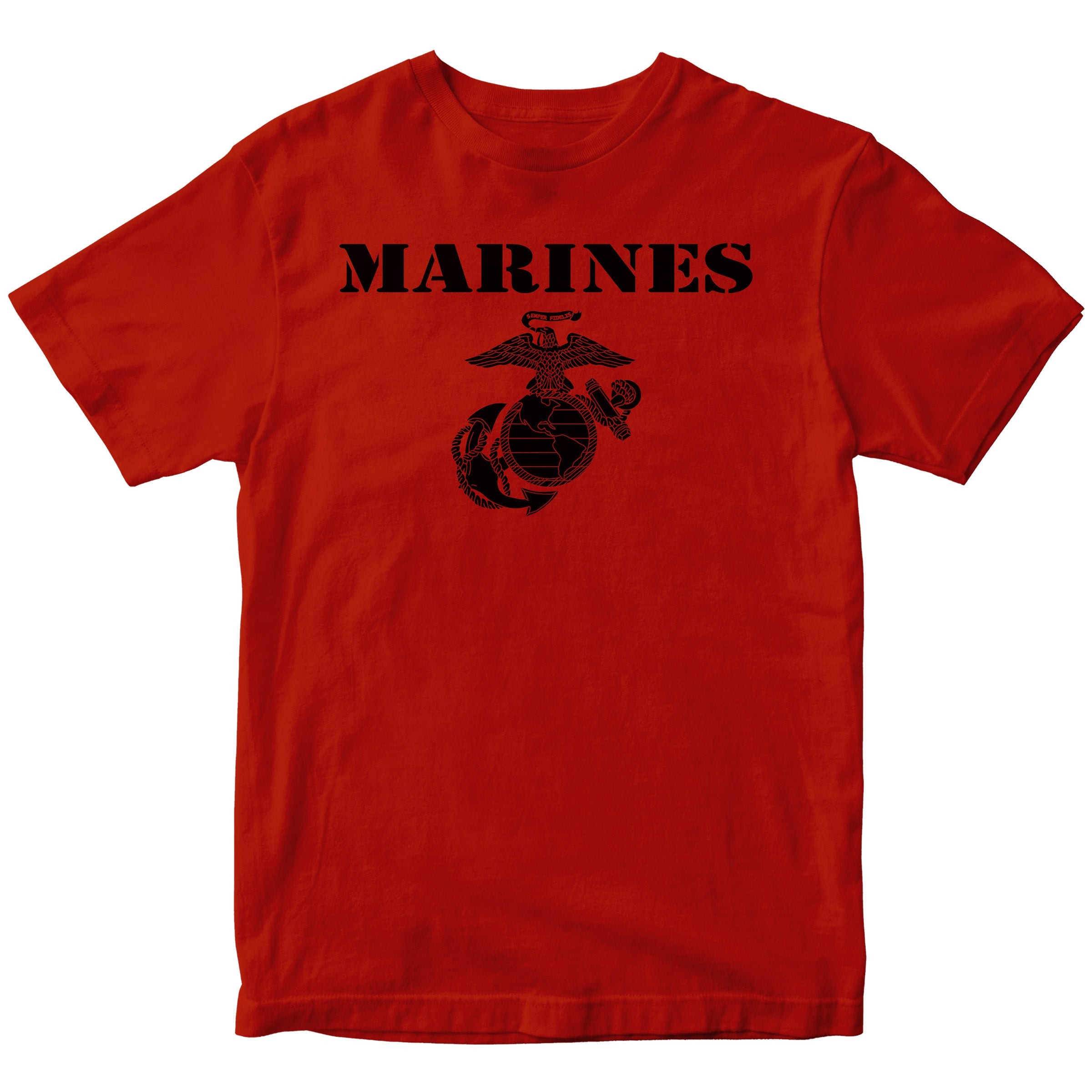 Vintage Marines EGA T-shirt with classic USMC Eagle Globe and Anchor. USMC red Tee