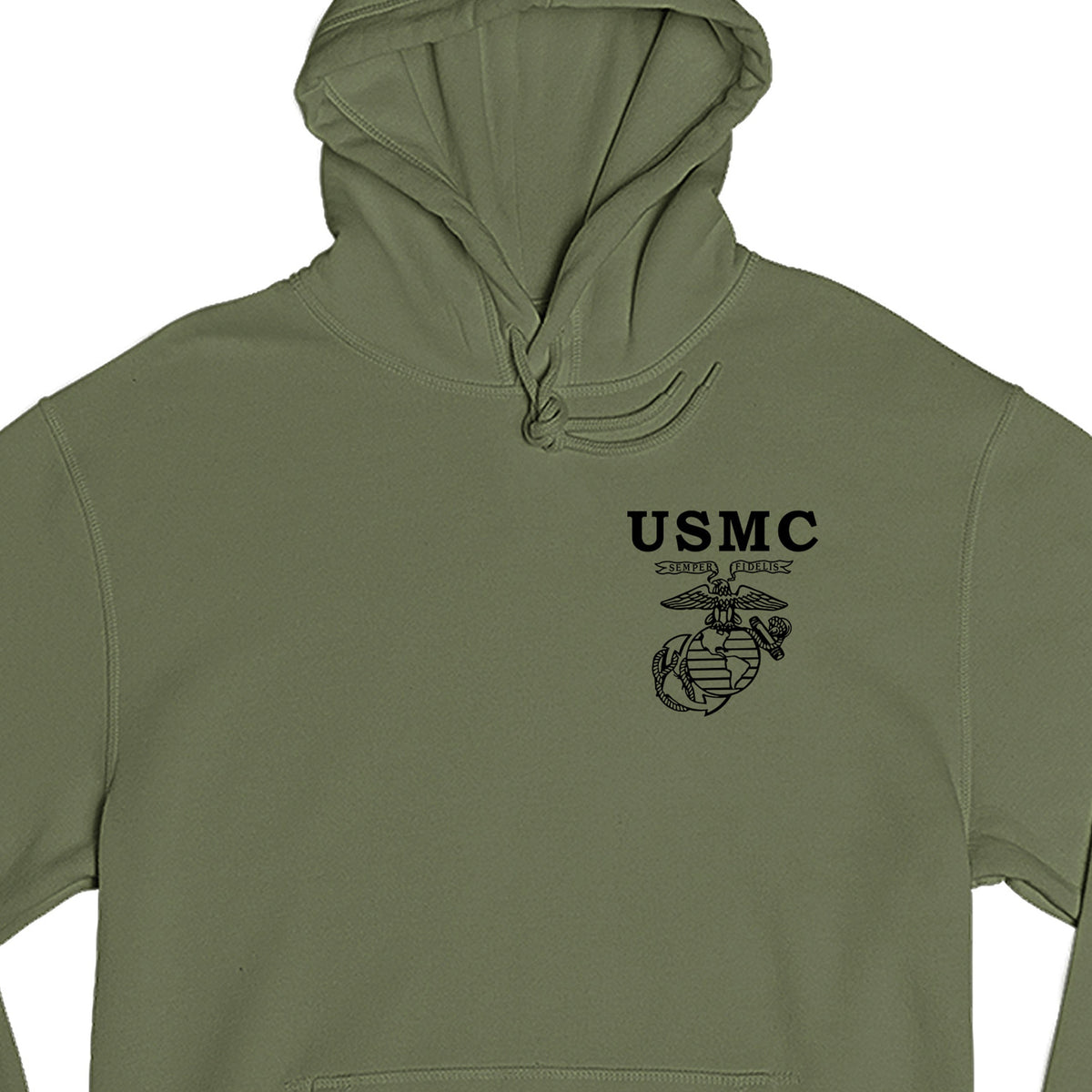 OD Green USMC Hoodie with Old School EGA Chest seal. 